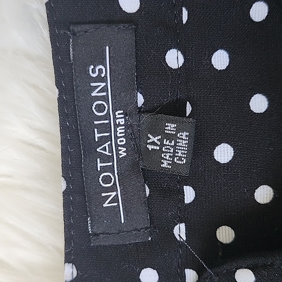 Notations Black and White Polka Dot Blouse with Straight Collar and Long Sleeves - Picture 12 of 13